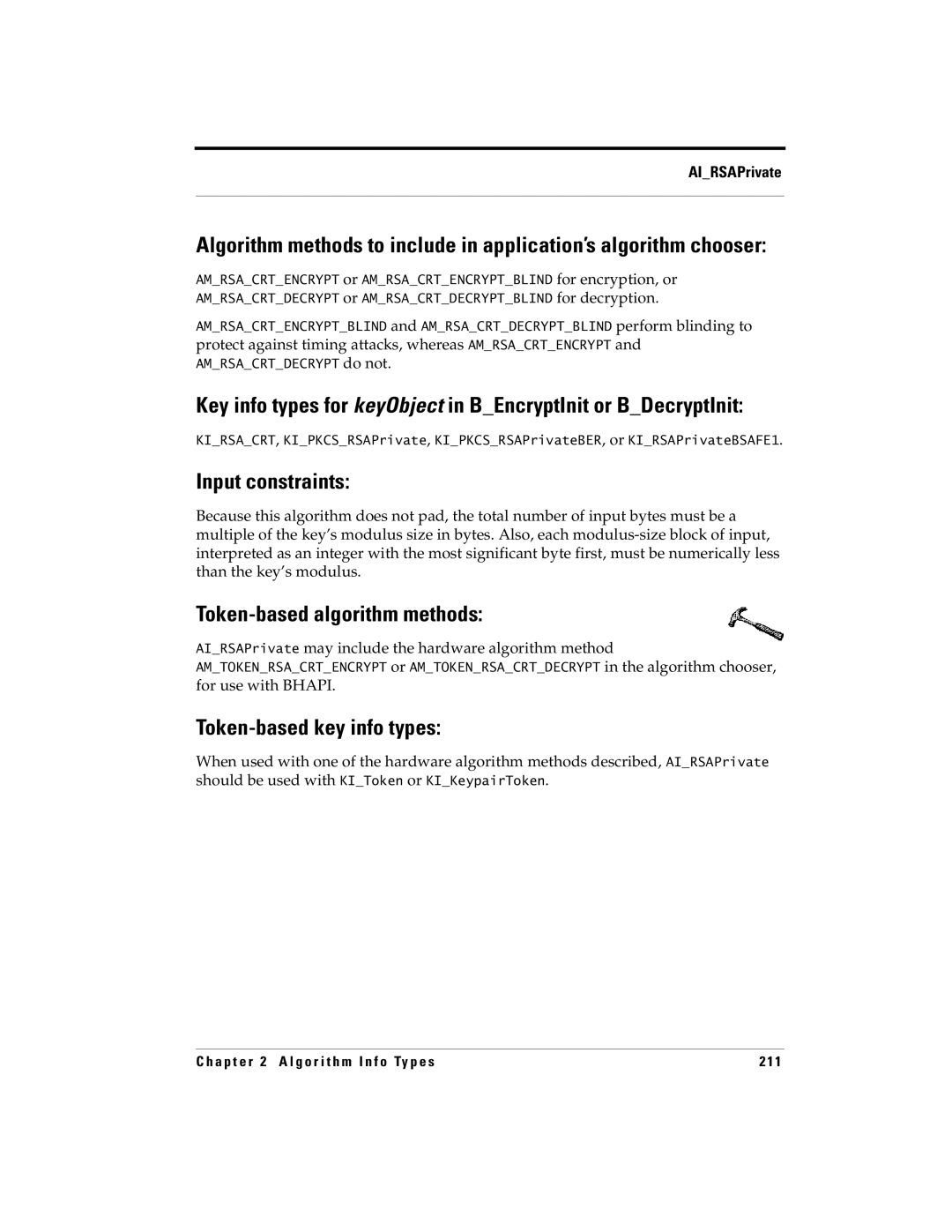 RSA Security 5 manual AIRSAPrivate may include the hardware algorithm method 