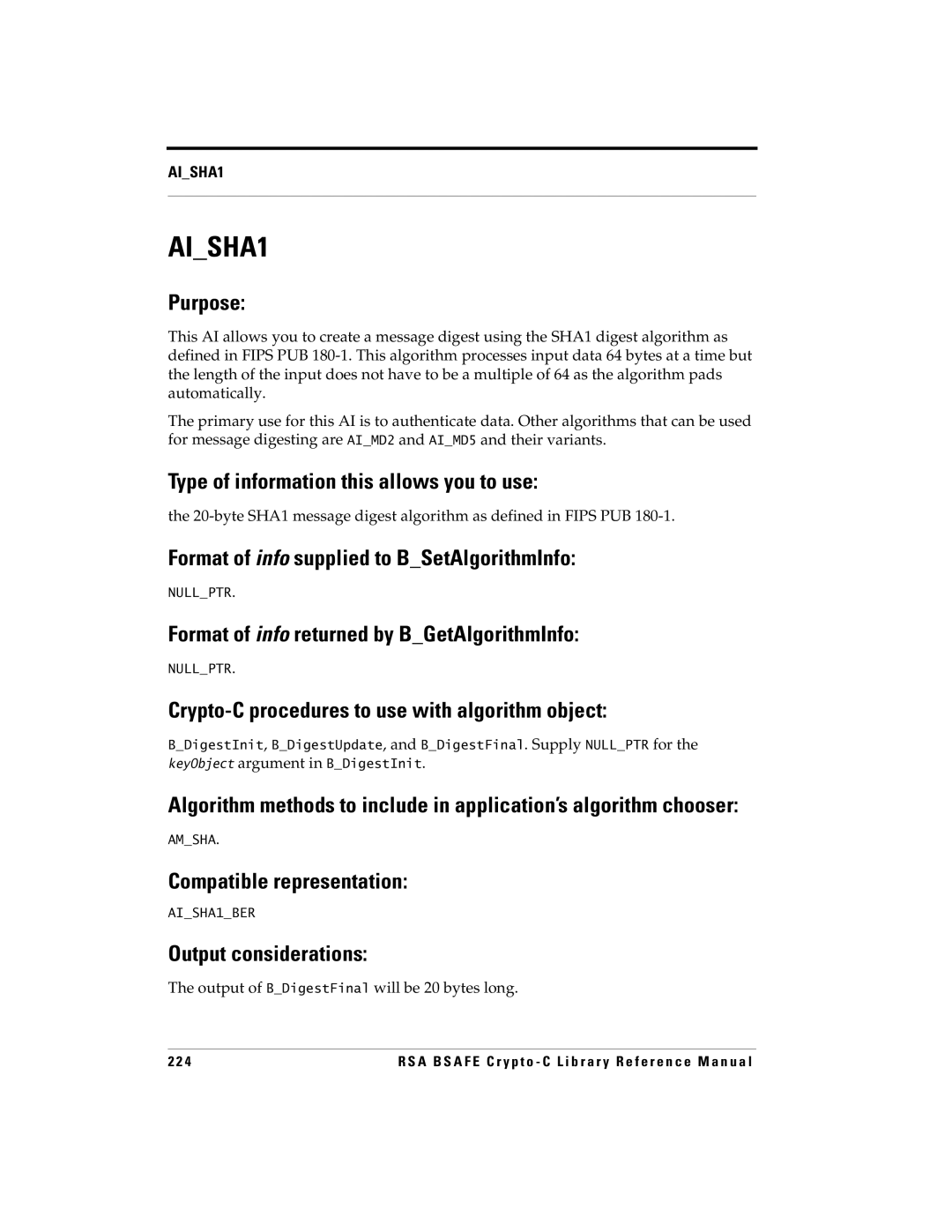 RSA Security 5 manual AISHA1, Output of BDigestFinal will be 20 bytes long 