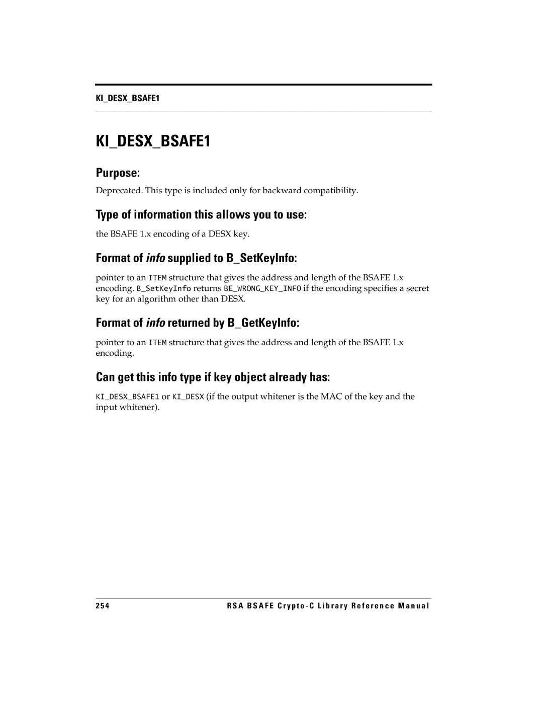 RSA Security 5 manual KIDESXBSAFE1, Bsafe 1.x encoding of a Desx key 