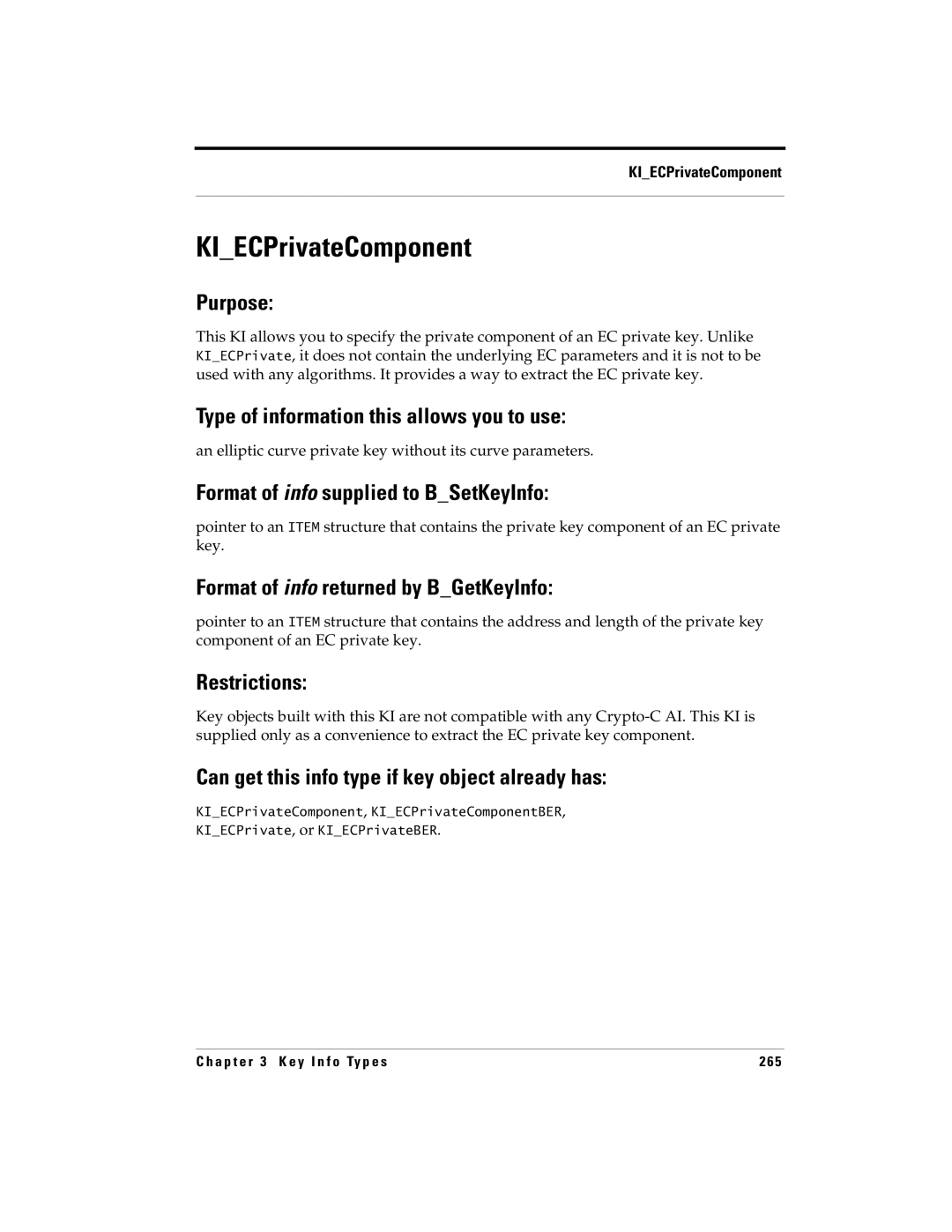 RSA Security 5 manual KIECPrivateComponent, An elliptic curve private key without its curve parameters 