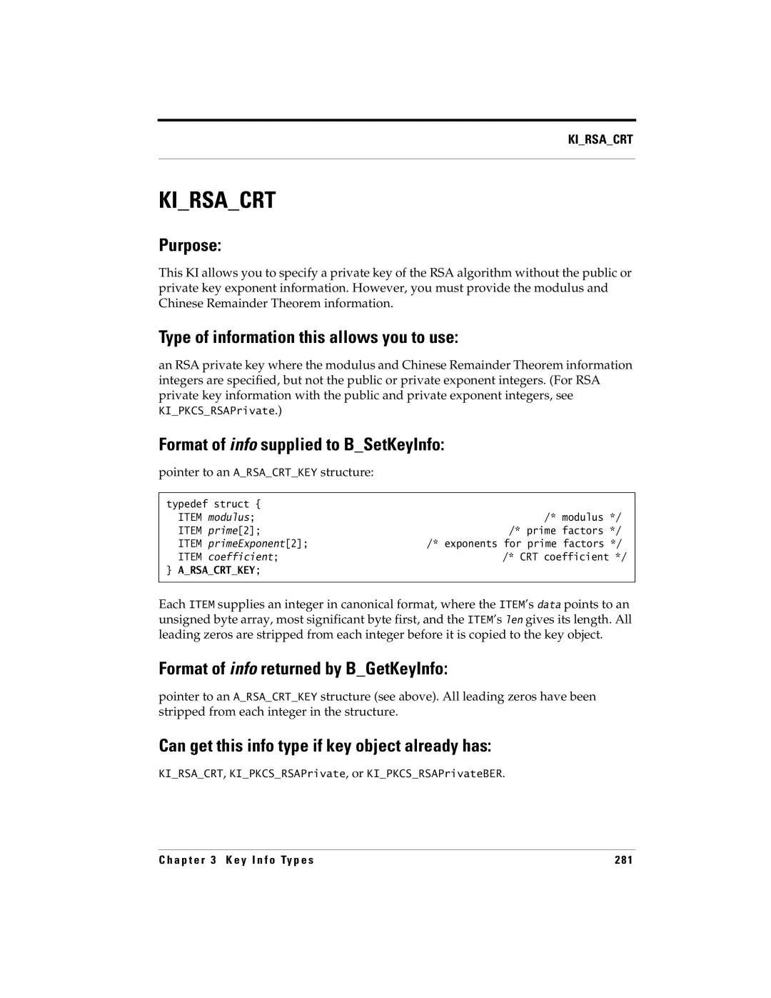 RSA Security 5 manual Kirsacrt, Pointer to an Arsacrtkey structure 