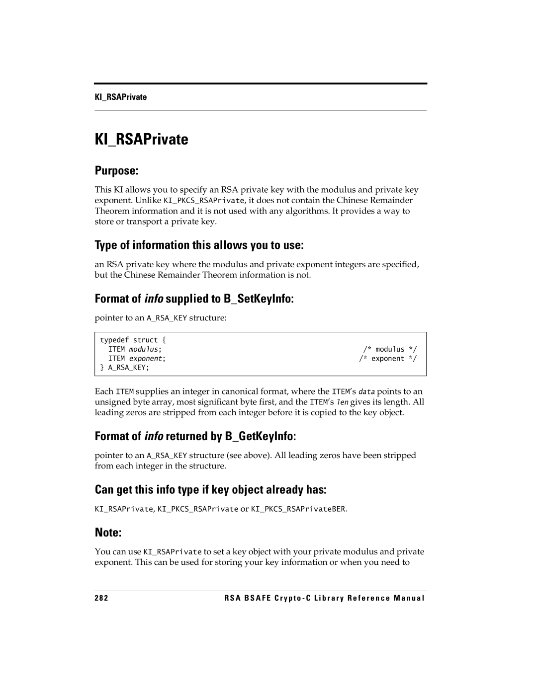 RSA Security 5 manual KIRSAPrivate, Pointer to an Arsakey structure 