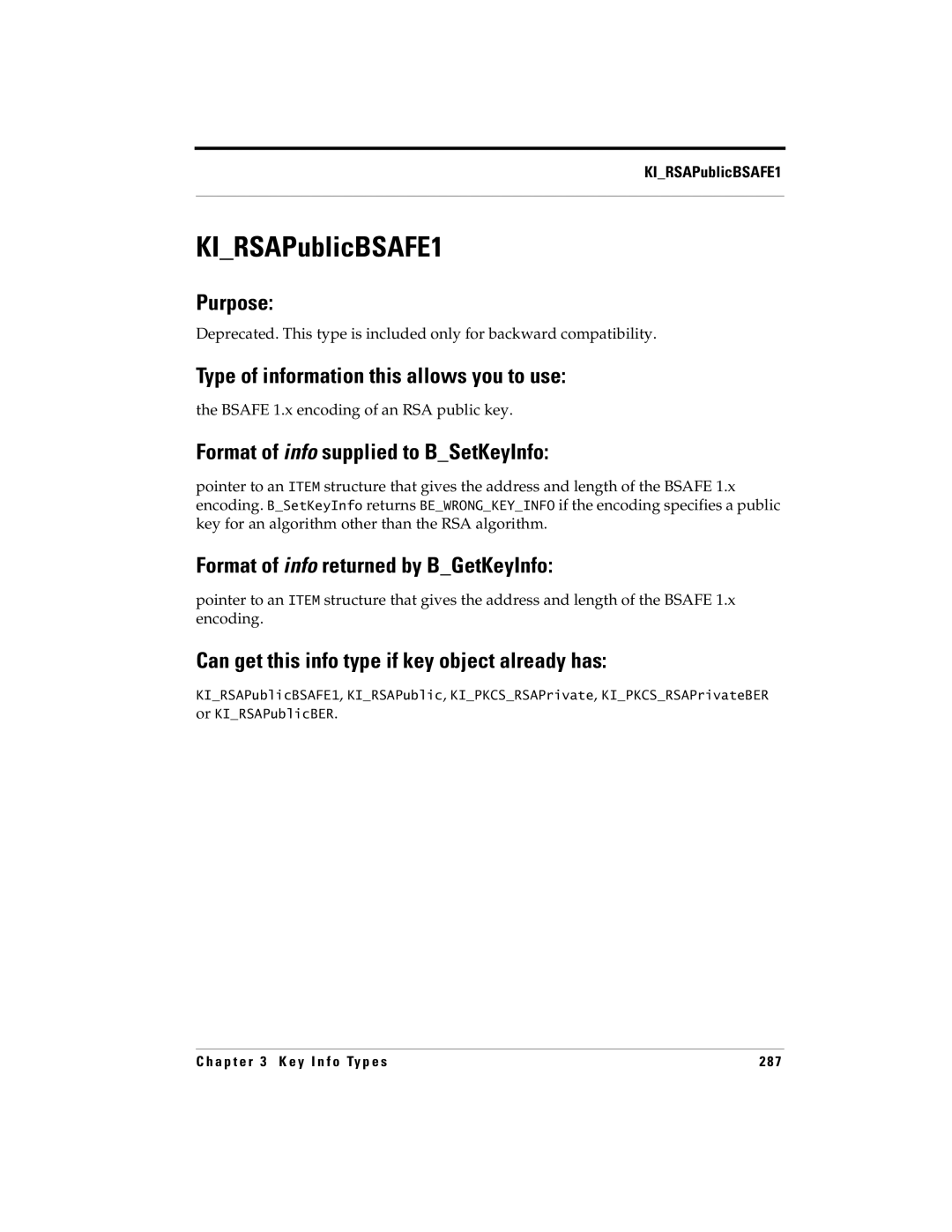 RSA Security 5 manual KIRSAPublicBSAFE1, Bsafe 1.x encoding of an RSA public key 