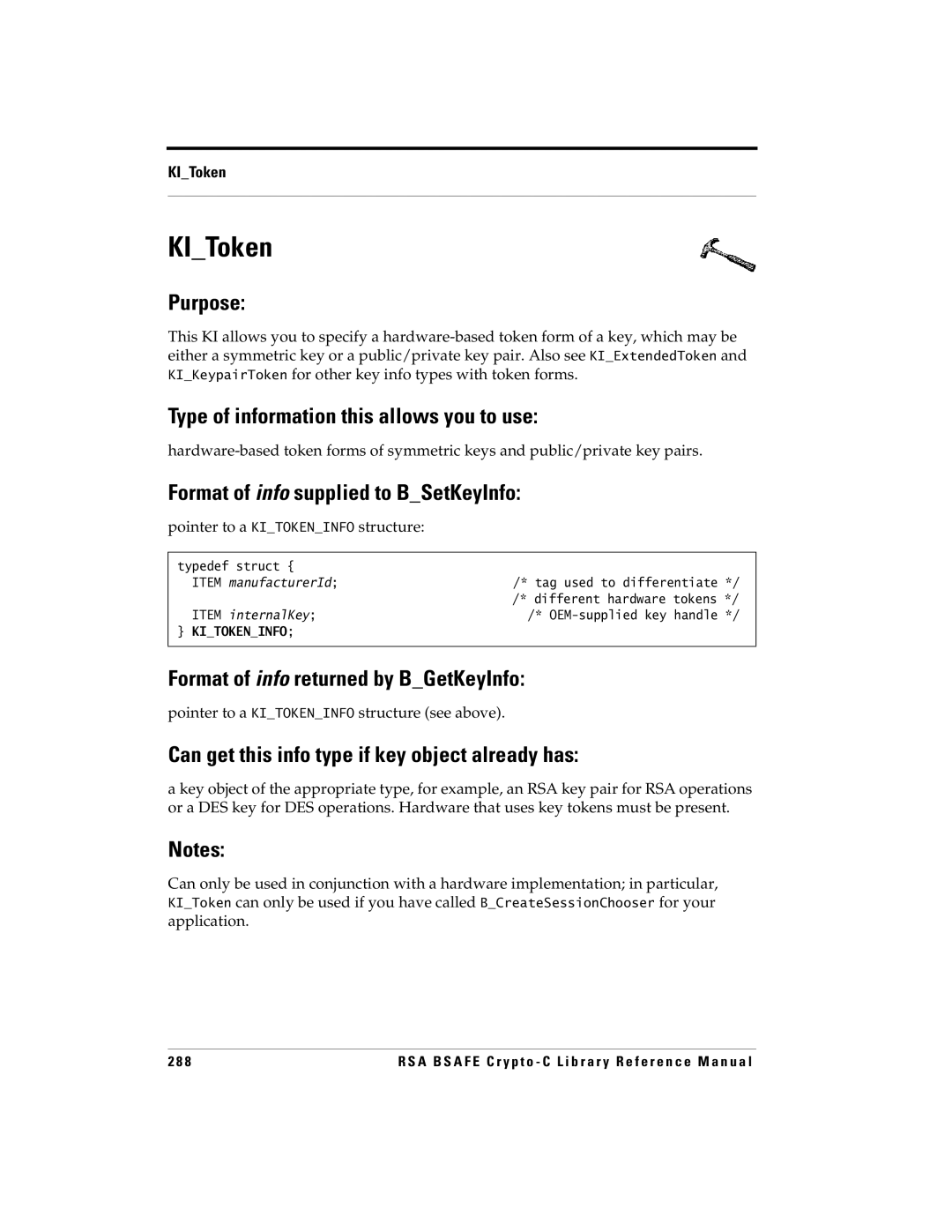 RSA Security 5 manual KIToken, Pointer to a Kitokeninfo structure see above 