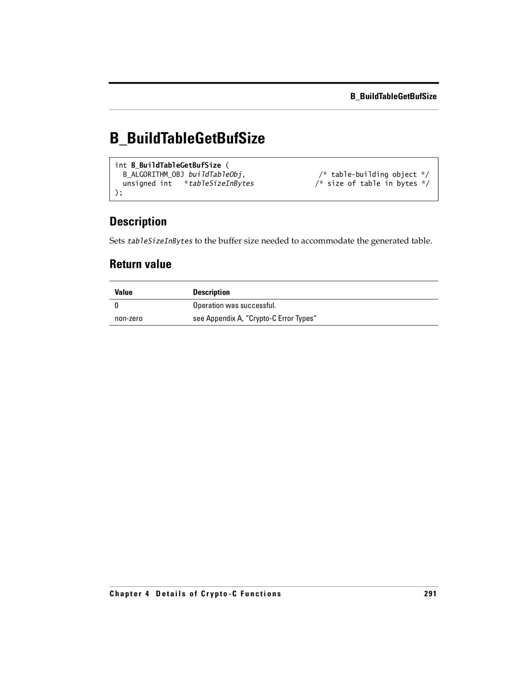 RSA Security 5 manual Int BBuildTableGetBufSize 