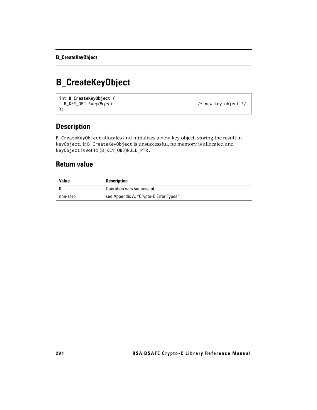 RSA Security 5 manual Int BCreateKeyObject 