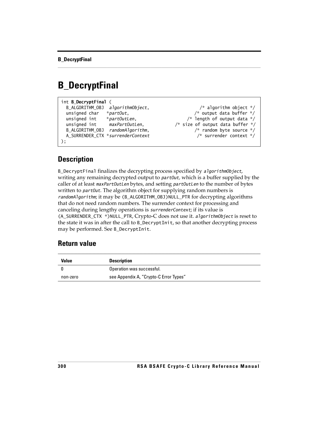 RSA Security 5 manual Int BDecryptFinal 