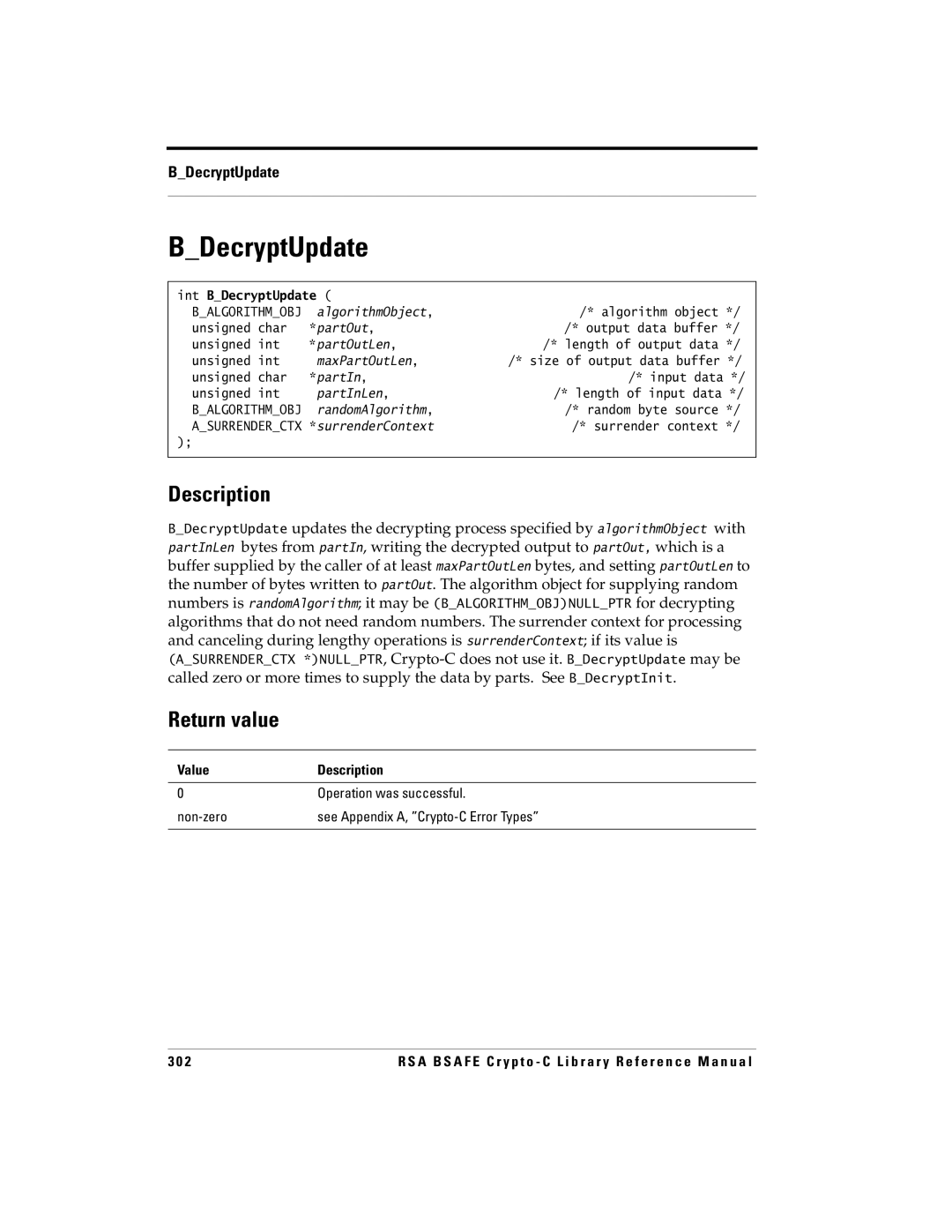 RSA Security 5 manual Int BDecryptUpdate 