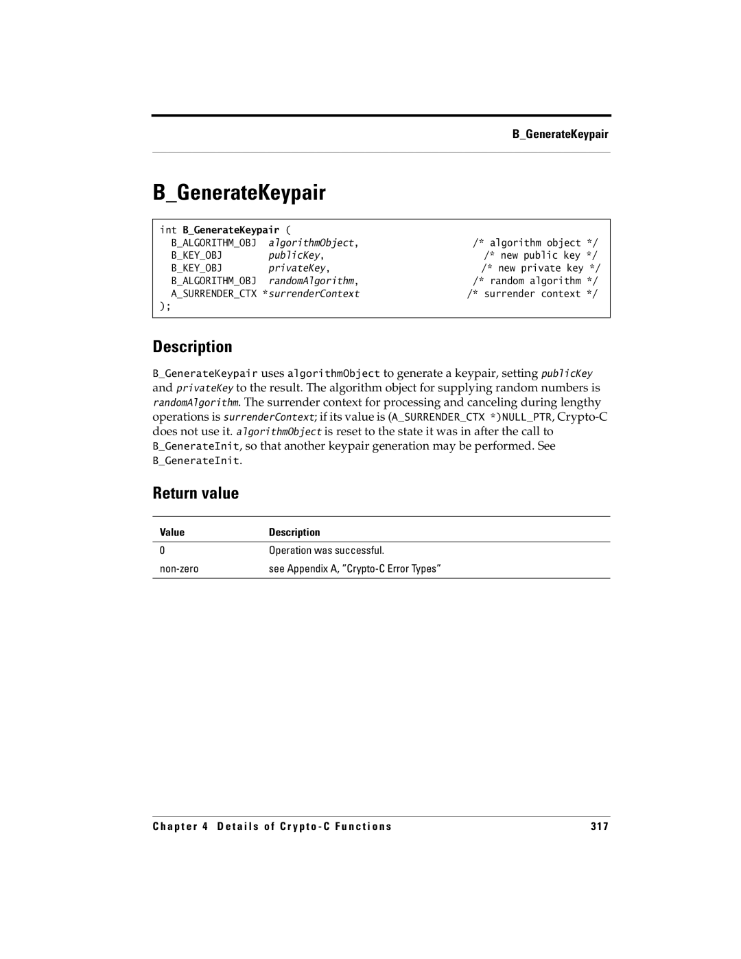 RSA Security 5 manual Int BGenerateKeypair 