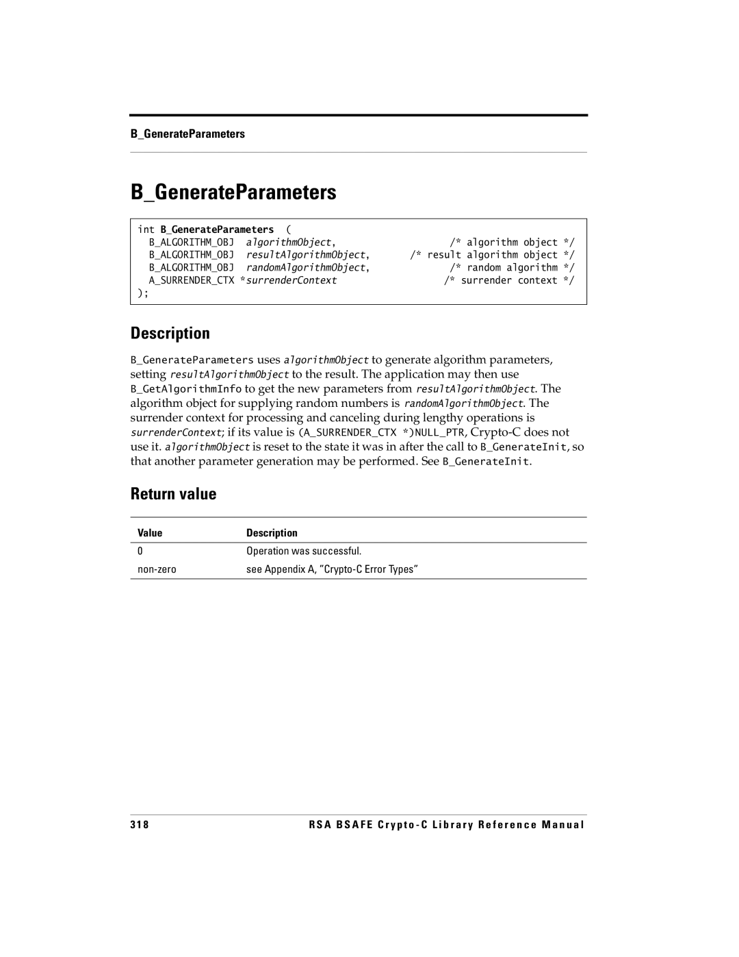 RSA Security 5 manual Int BGenerateParameters 