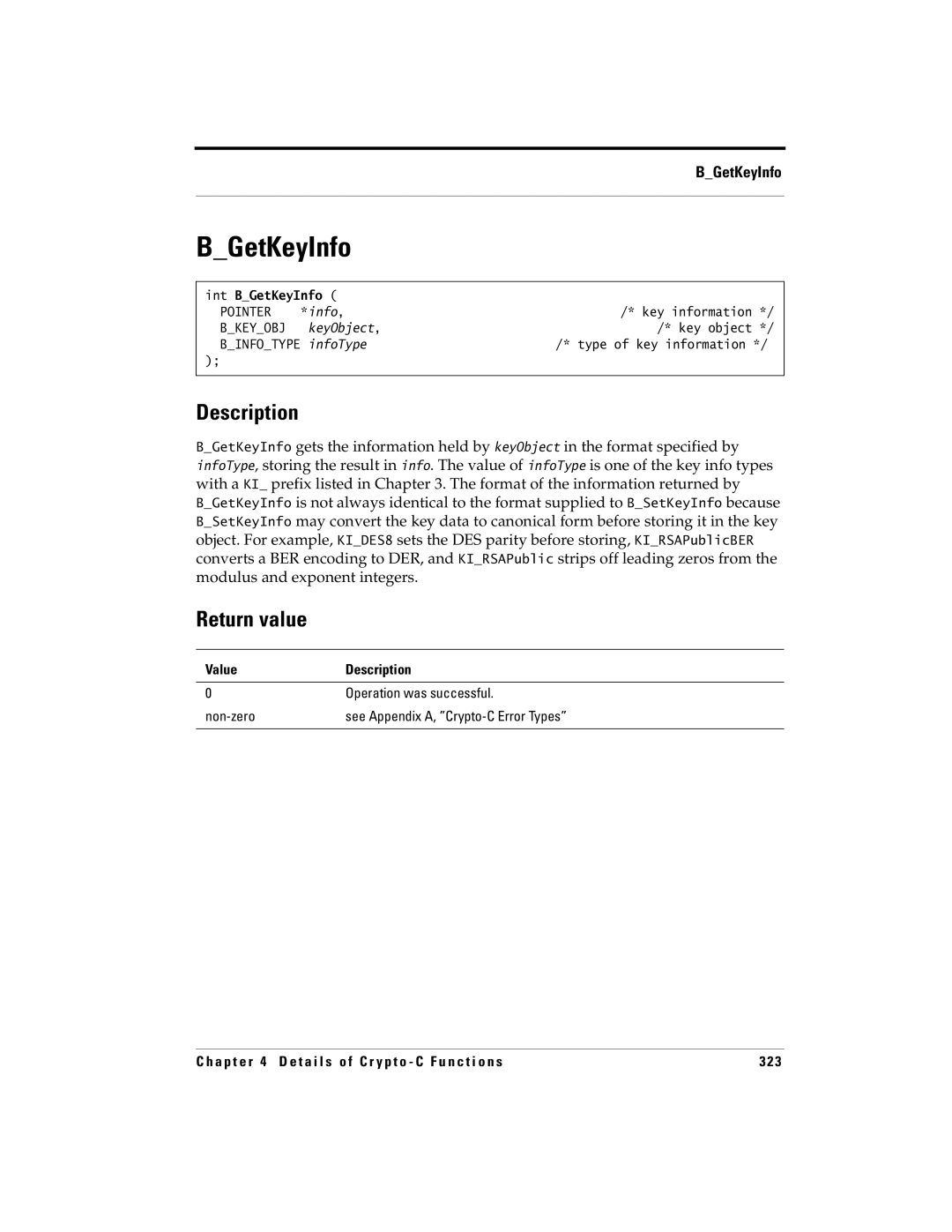 RSA Security 5 manual Int BGetKeyInfo 