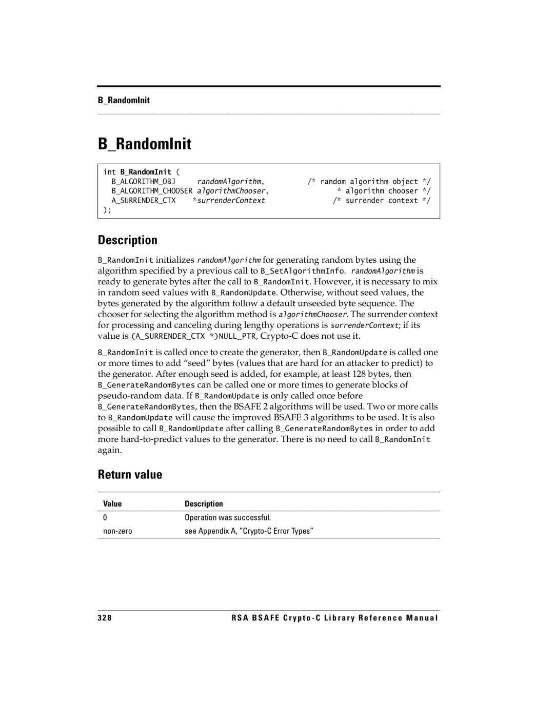 RSA Security 5 manual Int BRandomInit 