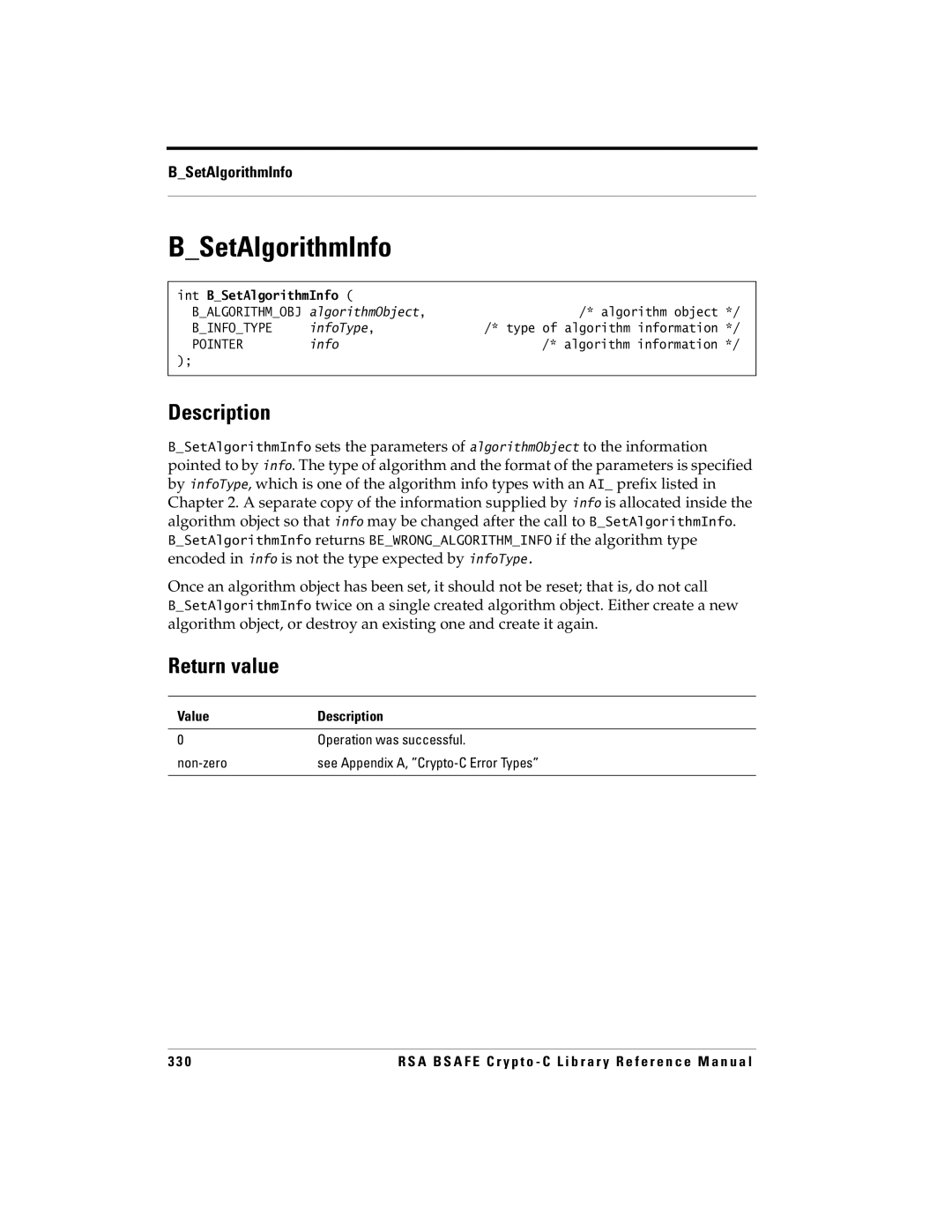 RSA Security 5 manual Int BSetAlgorithmInfo 
