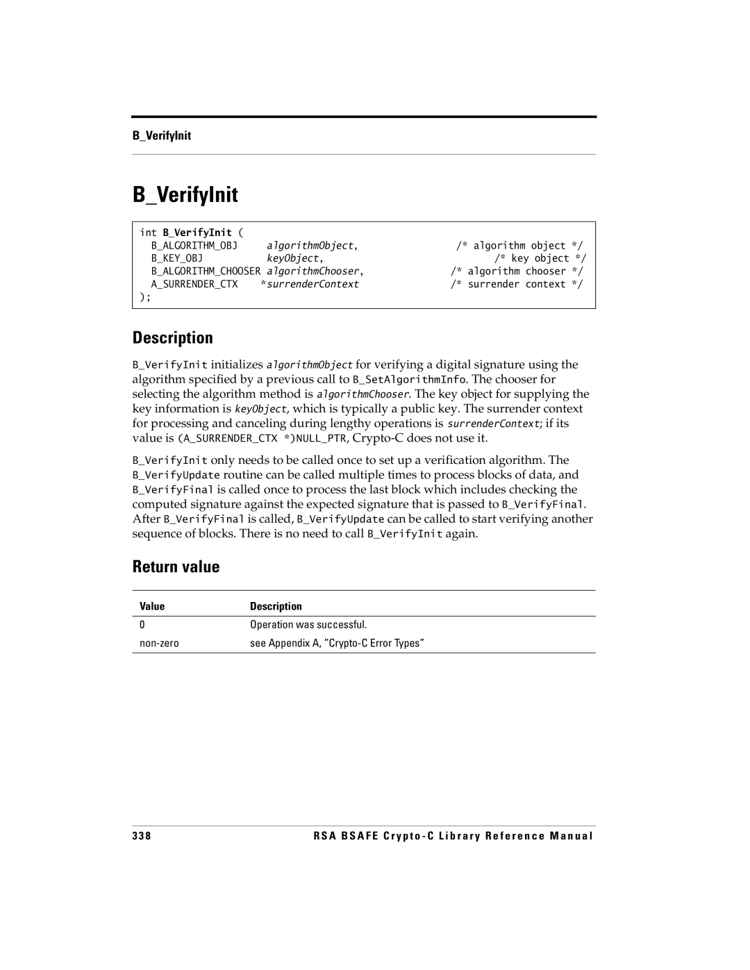 RSA Security 5 manual Int BVerifyInit 