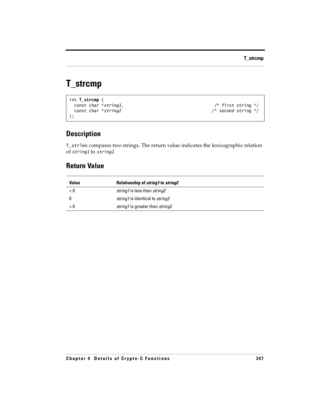 RSA Security 5 manual Int Tstrcmp 