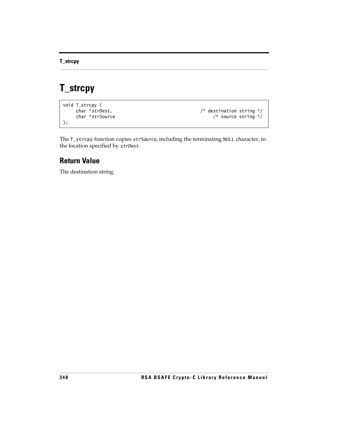 RSA Security 5 manual Tstrcpy, Destination string 