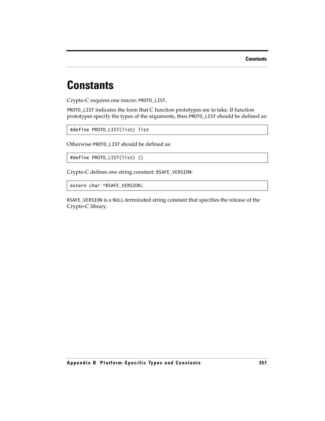 RSA Security 5 manual Otherwise Protolist should be defined as, Crypto-C defines one string constant Bsafeversion 