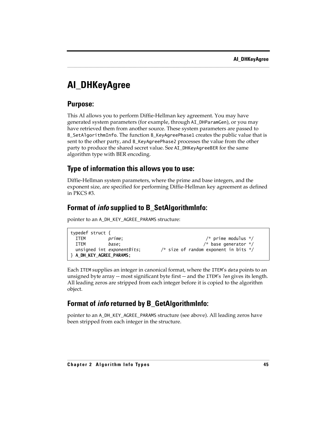 RSA Security 5 manual AIDHKeyAgree, Pointer to an Adhkeyagreeparams structure 