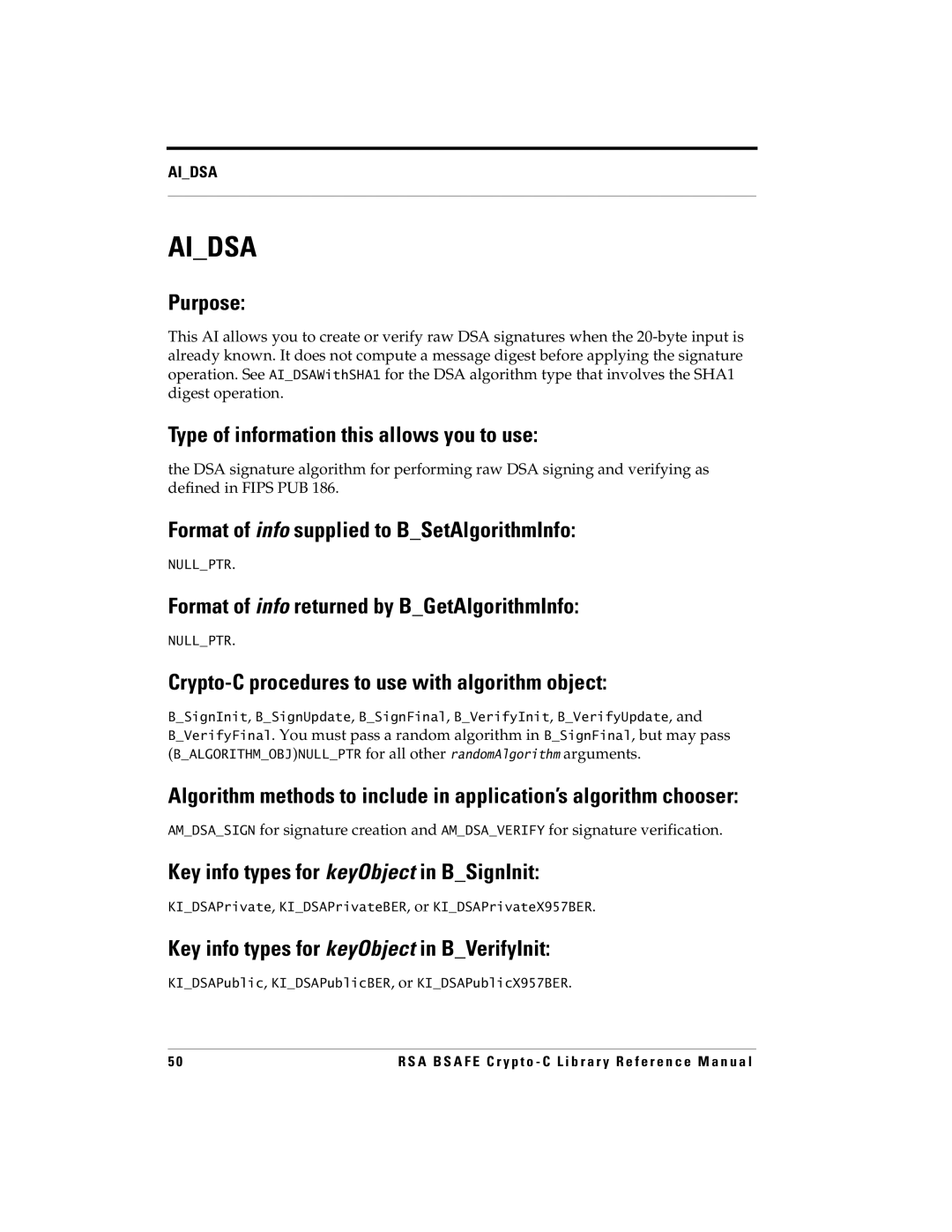 RSA Security 5 manual Aidsa, Key info types for keyObject in BVerifyInit 