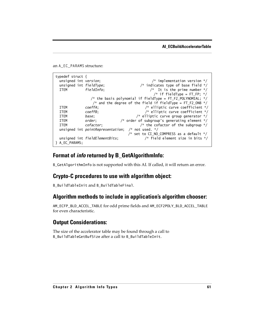 RSA Security 5 manual An Aecparams structure, Size of the accelerator table may be found through a call to 