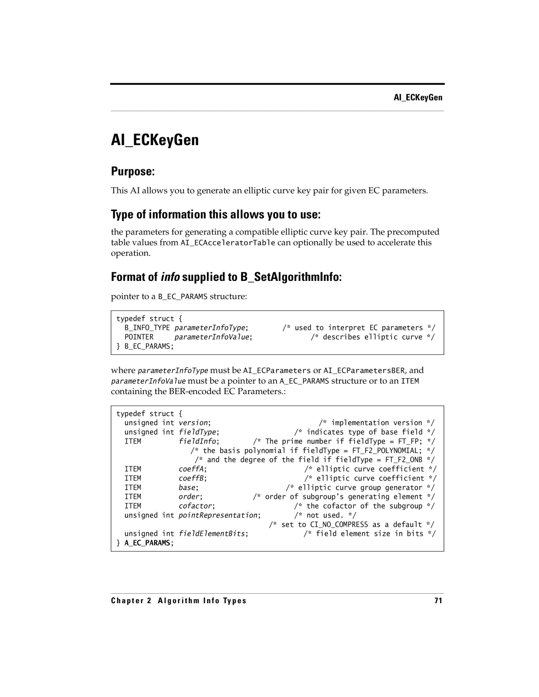 RSA Security 5 manual AIECKeyGen, Pointer to a Becparams structure 