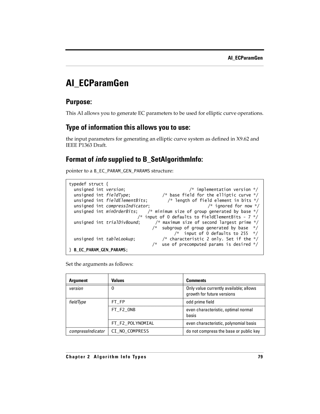 RSA Security 5 manual AIECParamGen, Pointer to a Becparamgenparams structure 