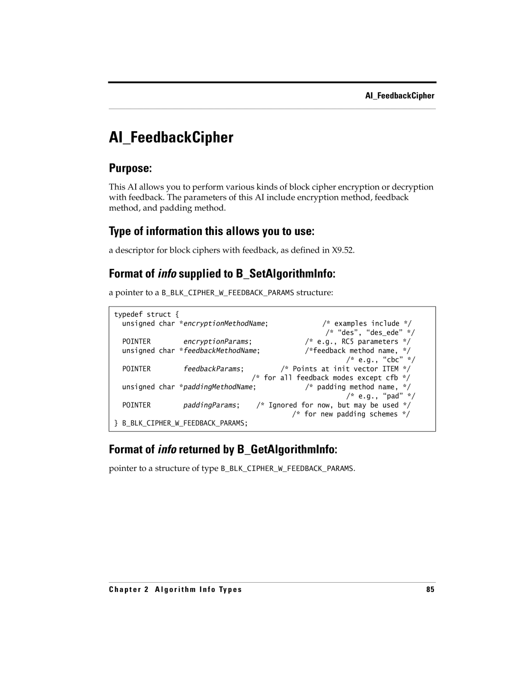 RSA Security 5 manual AIFeedbackCipher, Descriptor for block ciphers with feedback, as defined 