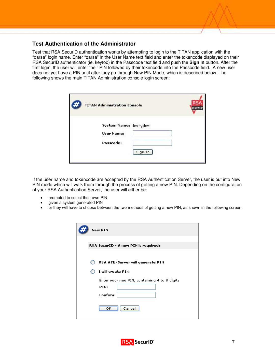 RSA Security 5.1 manual Test Authentication of the Administrator 