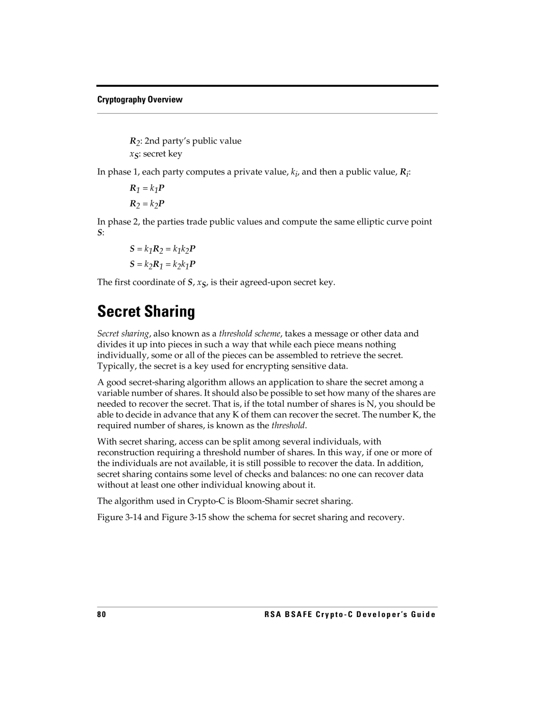 RSA Security 5.2.2 manual Secret Sharing, First coordinate of S, xS, is their agreed-upon secret key 