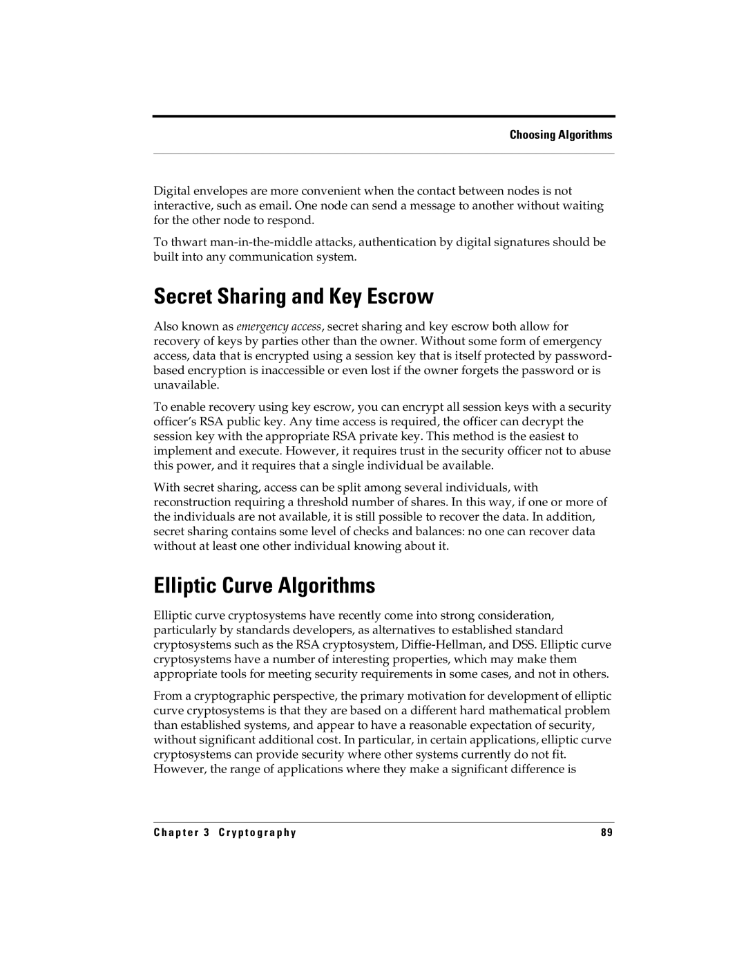 RSA Security 5.2.2 manual Secret Sharing and Key Escrow, Elliptic Curve Algorithms 