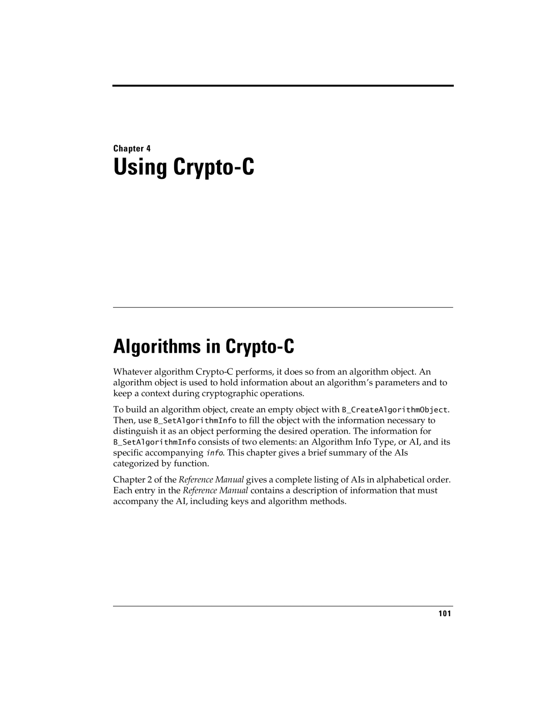 RSA Security 5.2.2 manual Using Crypto-C, Algorithms in Crypto-C 