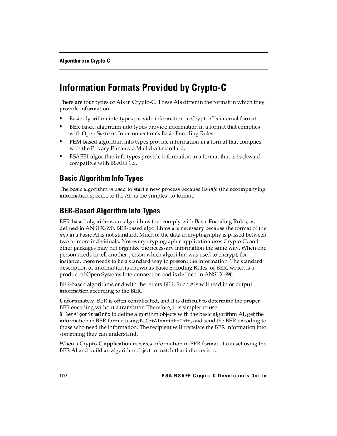 RSA Security 5.2.2 Information Formats Provided by Crypto-C, Basic Algorithm Info Types, BER-Based Algorithm Info Types 