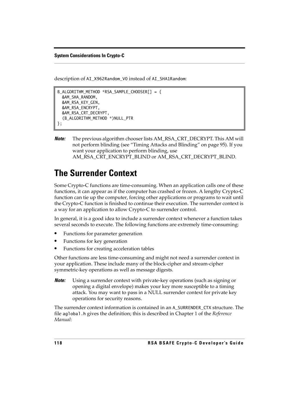 RSA Security 5.2.2 manual Surrender Context, Description of AIX962RandomV0 instead of AISHA1Random 