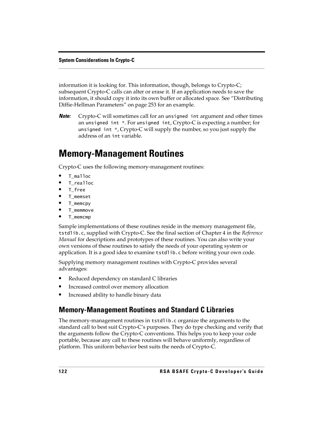 RSA Security 5.2.2 manual Memory-Management Routines and Standard C Libraries 