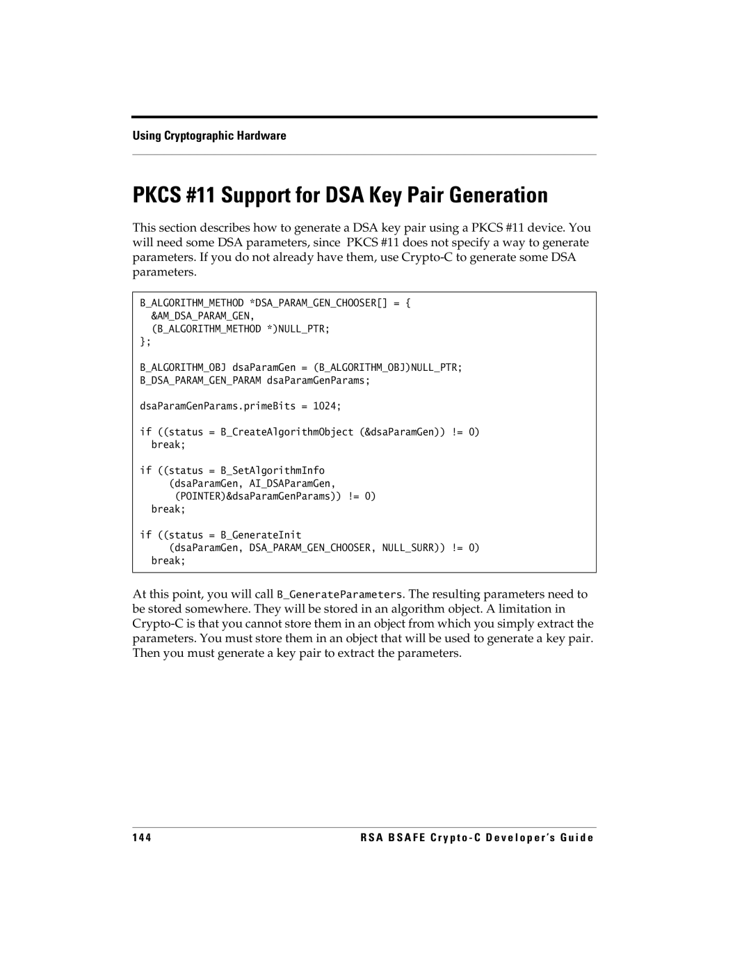 RSA Security 5.2.2 manual Pkcs #11 Support for DSA Key Pair Generation 