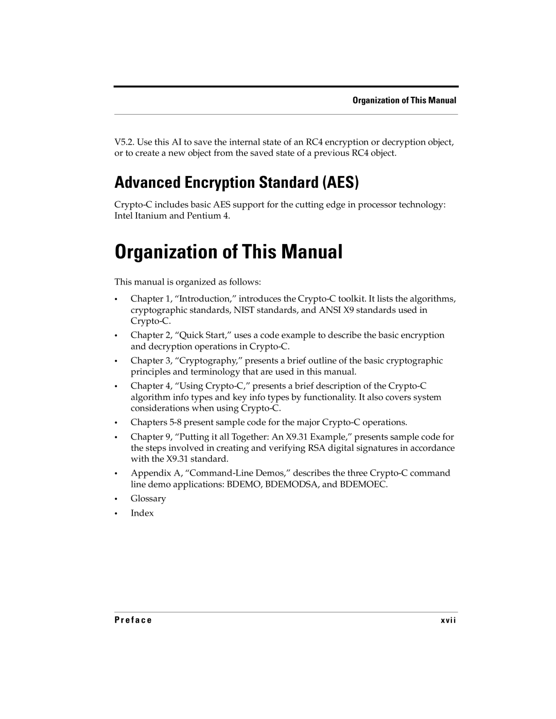 RSA Security 5.2.2 manual Organization of This Manual, Advanced Encryption Standard AES, E f a c e 