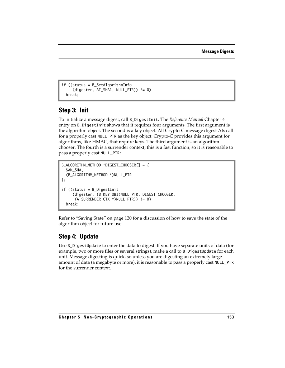 RSA Security 5.2.2 manual Break, If status = BDigestInit 