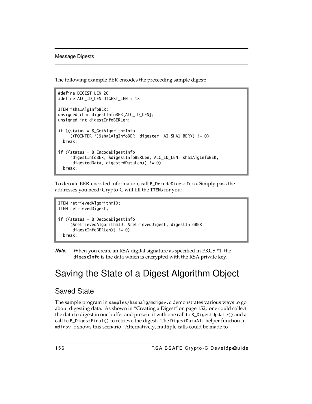 RSA Security 5.2.2 manual Saving the State of a Digest Algorithm Object, Saved State 