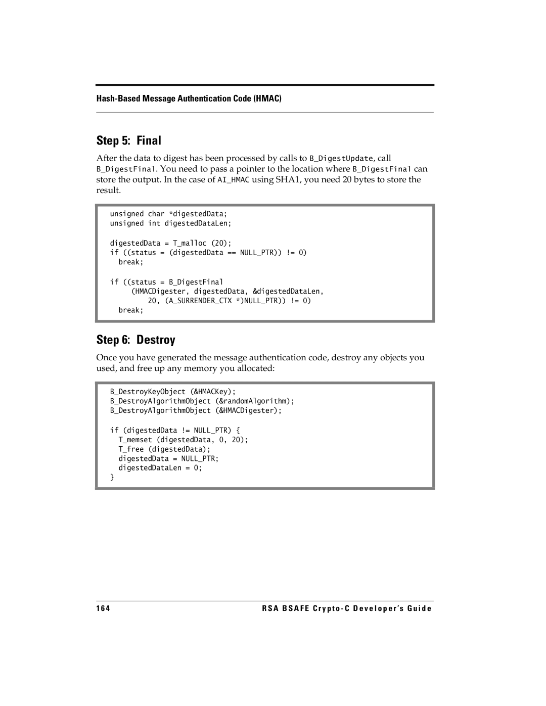 RSA Security 5.2.2 manual Unsigned char *digestedData unsigned int digestedDataLen 