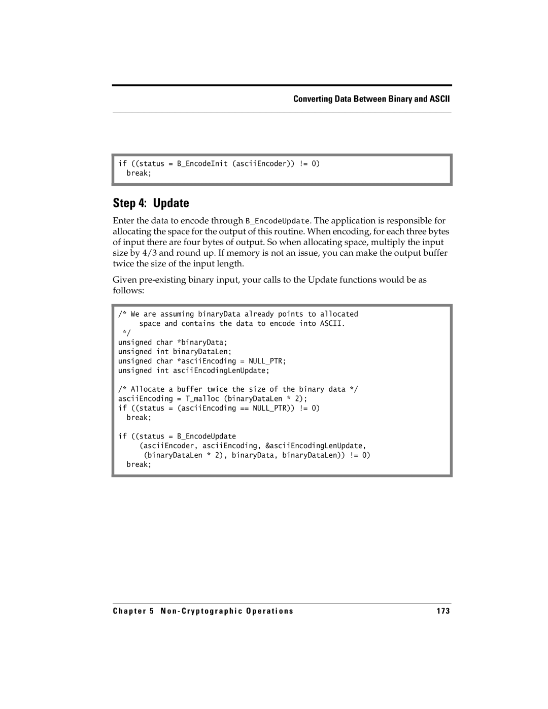 RSA Security 5.2.2 manual Update, If status = BEncodeInit asciiEncoder != 0 break 