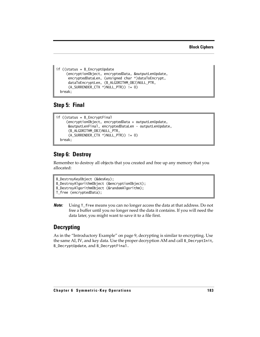 RSA Security 5.2.2 manual Decrypting, If status = BEncryptUpdate 