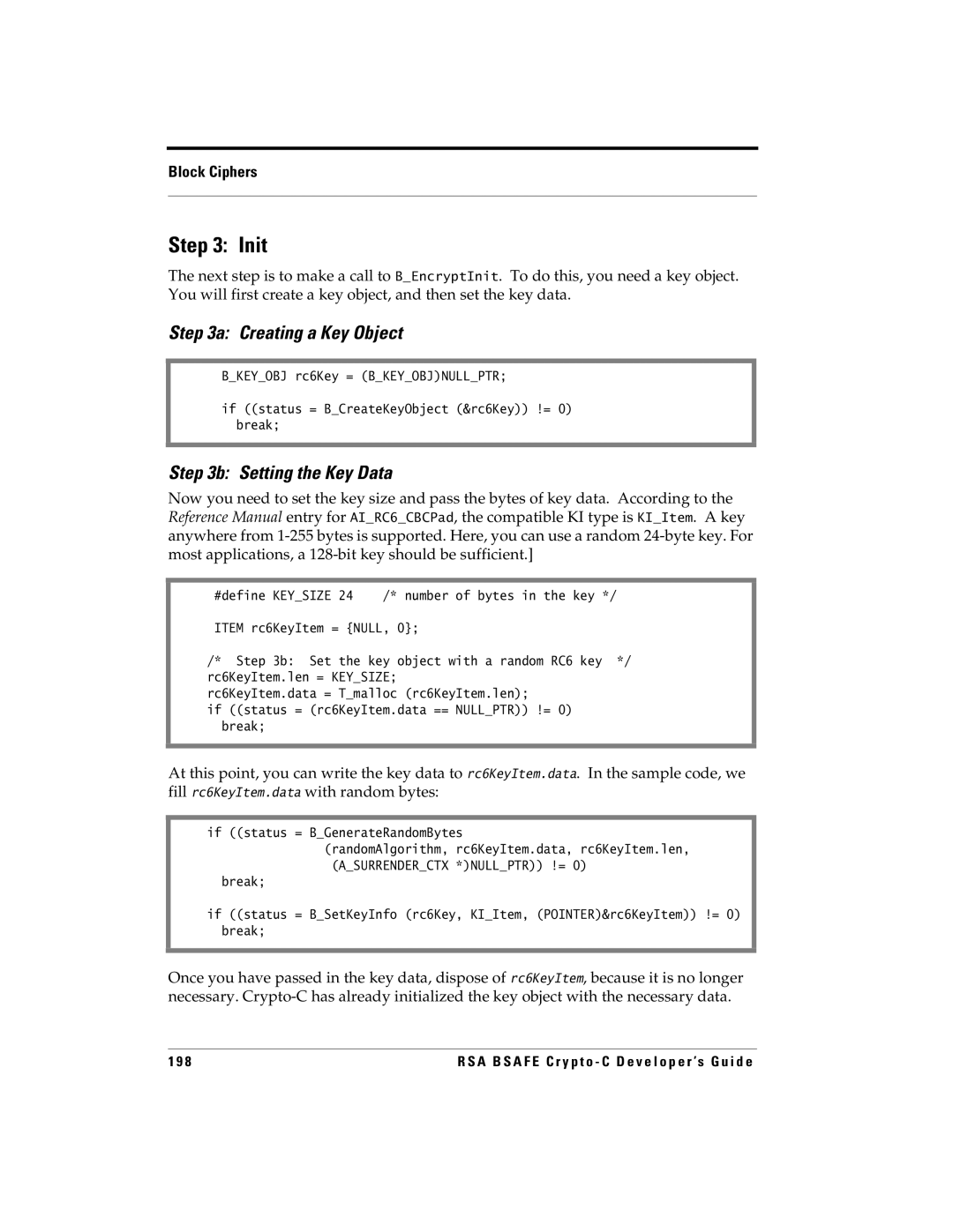 RSA Security 5.2.2 manual Init, Setting the Key Data 