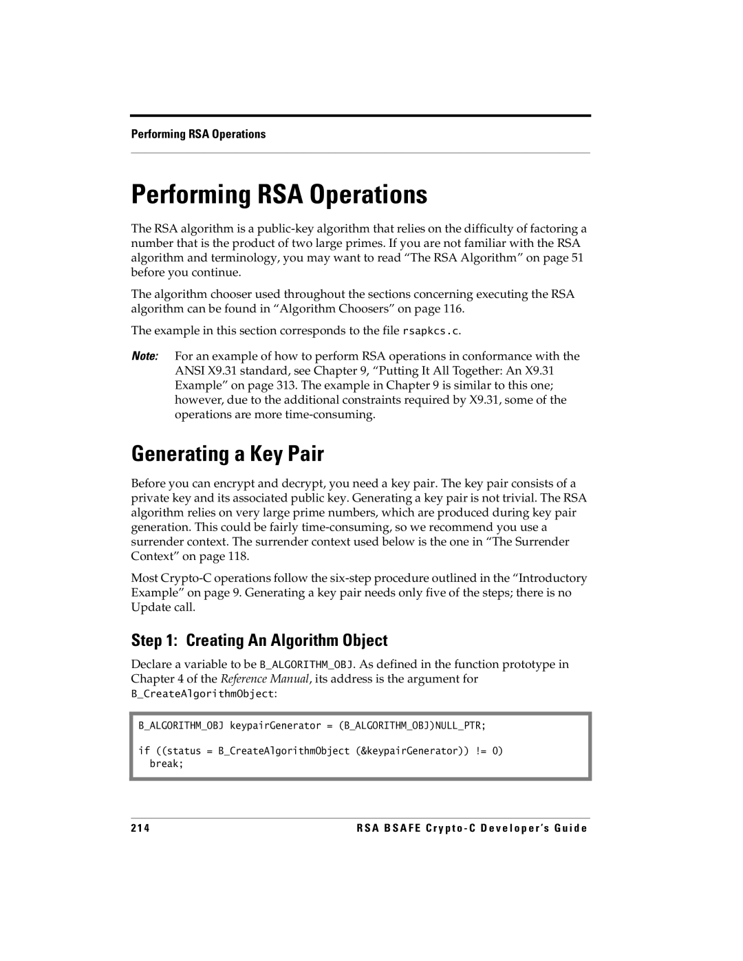 RSA Security 5.2.2 manual Performing RSA Operations, Generating a Key Pair 