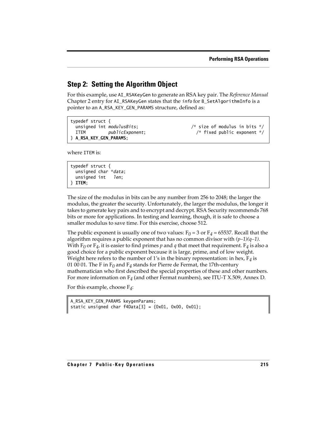 RSA Security 5.2.2 manual Setting the Algorithm Object, Where Item is 