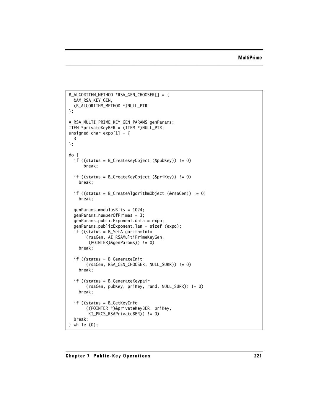 RSA Security 5.2.2 manual BGenerateInit, RsaGen, BGenerateKeypair, BGetKeyInfo, Break While 