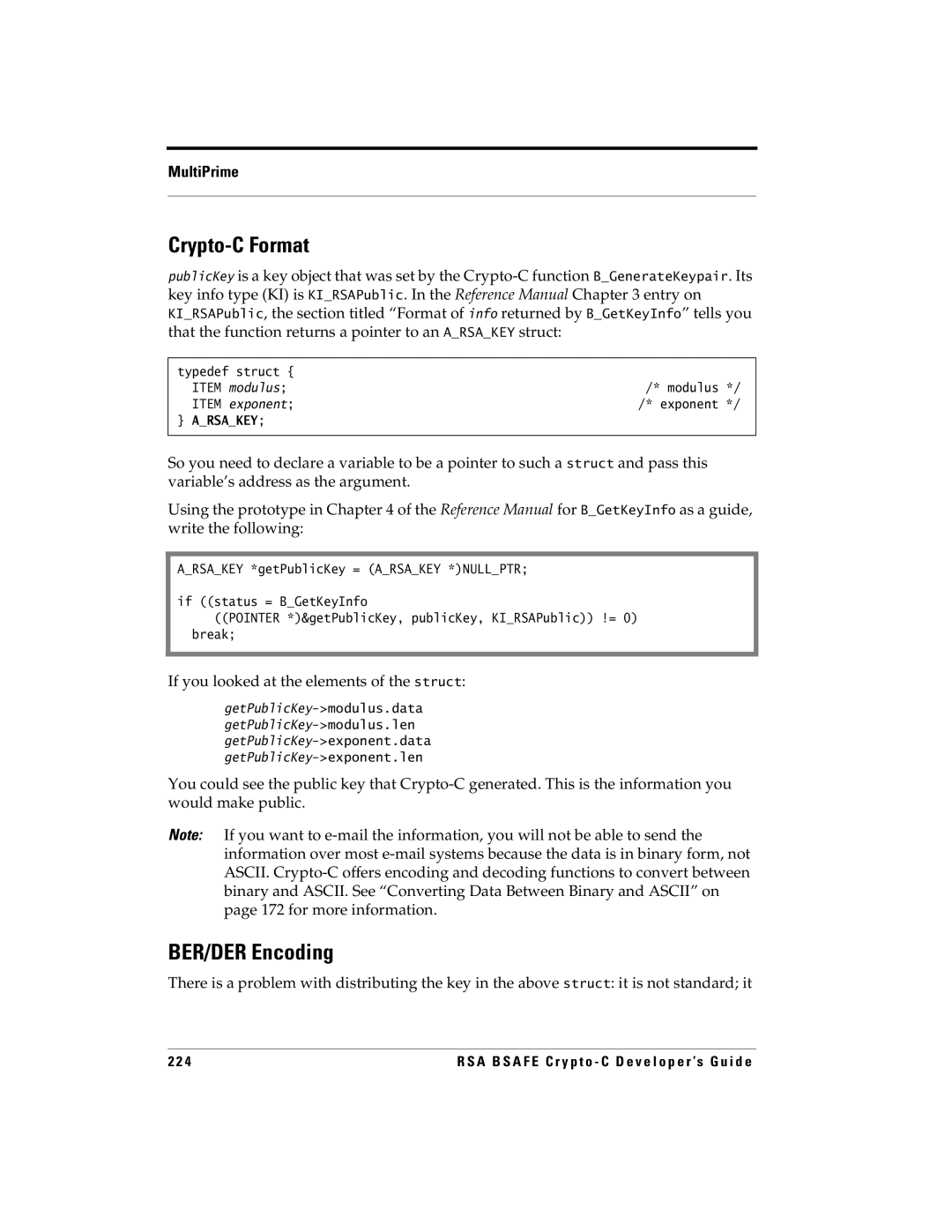 RSA Security 5.2.2 manual Crypto-C Format, BER/DER Encoding, If you looked at the elements of the struct 