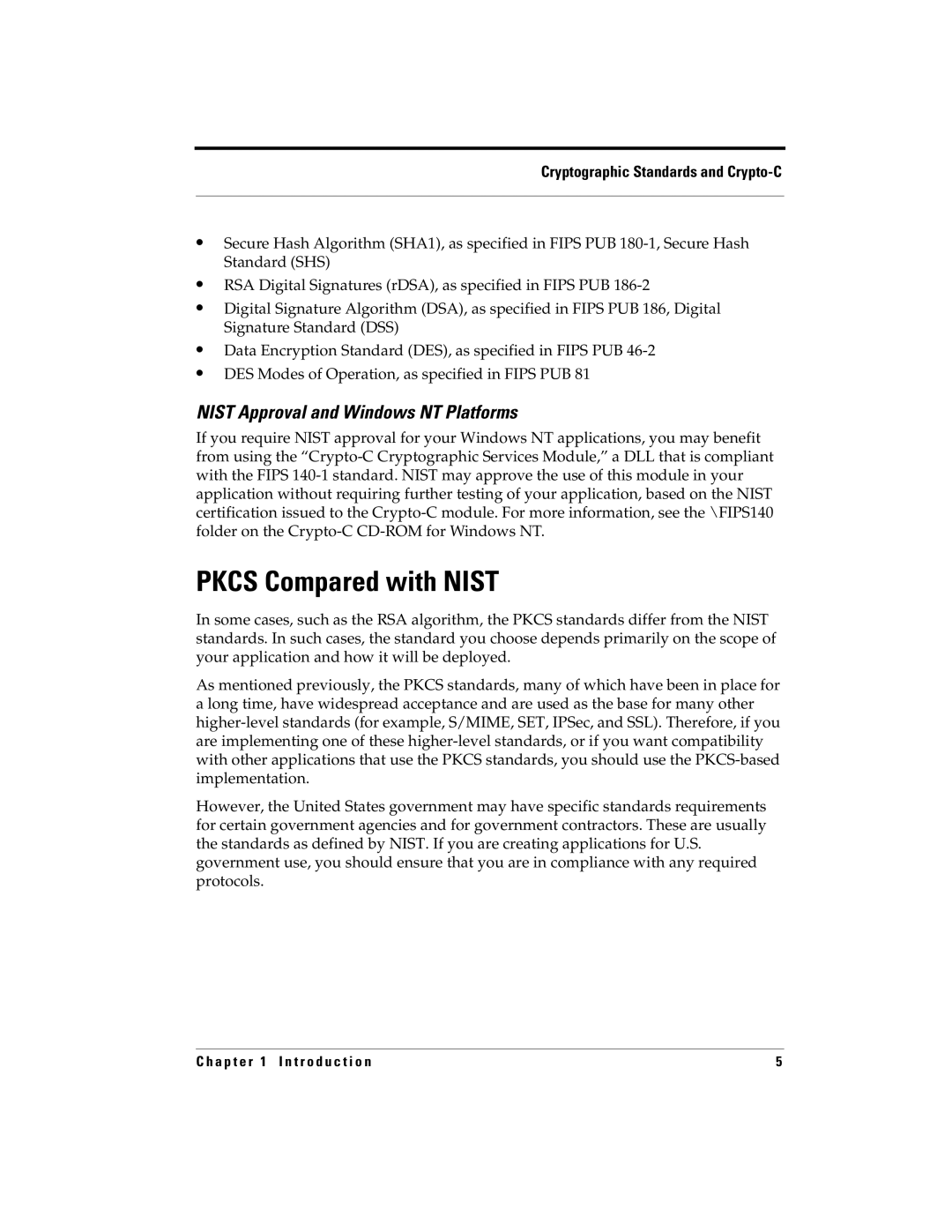 RSA Security 5.2.2 manual Pkcs Compared with Nist, Nist Approval and Windows NT Platforms 