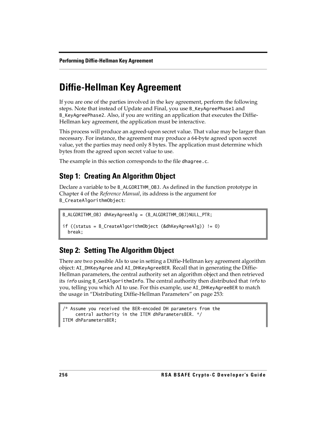 RSA Security 5.2.2 manual Diffie-Hellman Key Agreement, Item dhParametersBER 