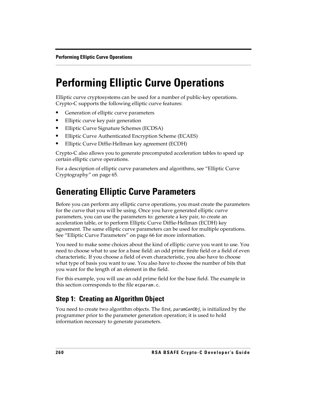 RSA Security 5.2.2 manual Performing Elliptic Curve Operations, Generating Elliptic Curve Parameters 