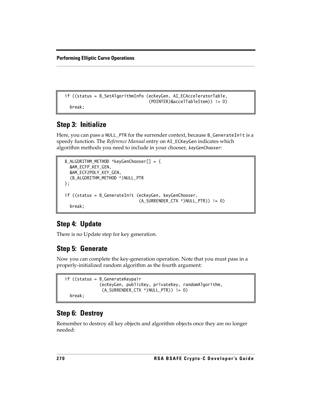 RSA Security 5.2.2 manual Initialize, There is no Update step for key generation 